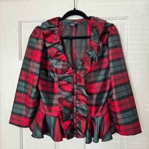 Boston Proper Plaid Peplum Top